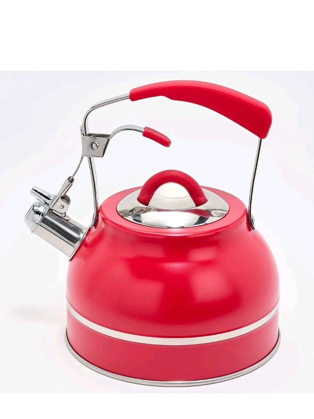Aarti Sequeira 2.3 Qt Red Stovetop Whistling Tea Kettle